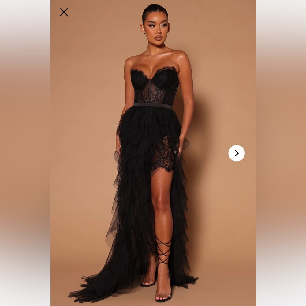 Anastasia Tulle Maxi Dress - Black evening gown lace mesh